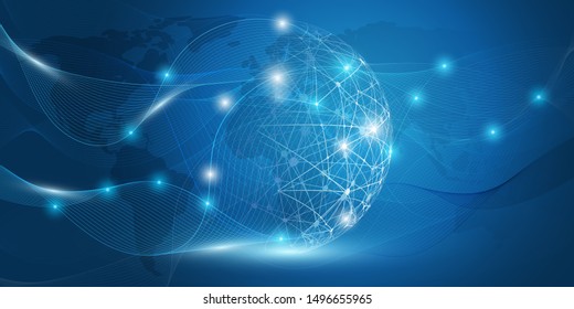 Abstract Blue Minimal Style Cloud Computing, Networks Structure, Telecommunications Concept Design, Network Connections, Transparent Wavy Geometric Mesh - Vector Illustration