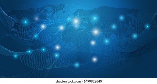 Abstract Blue Minimal Style Cloud Computing, Networks Structure, Telecommunications Concept Design, Network Connections, Transparent Wavy Geometric Mesh - Vector Illustration