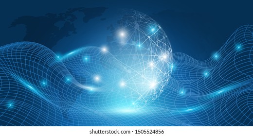 Abstraktes blaues Minimal-Cloud-Computing, Netzstruktur, Telekommunikationskonzeption, Netzwerkverbindungen, transparentes Wavy Geometric Mesh - Vektorgrafik