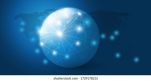 Abstract Blue Minimal Style Cloud Computing, Networks Structure, Telecommunications Concept Design, Network Connections, Transparent Sphere, Geometric Mesh - Vector Illustration
