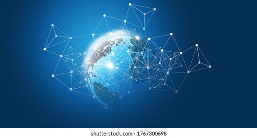Abstract Blue Minimal Style Cloud Computing, Networks Structure, Telecommunications Concept Design, Network Connections, Transparent Wavy Geometric Mesh - Vector Illustration