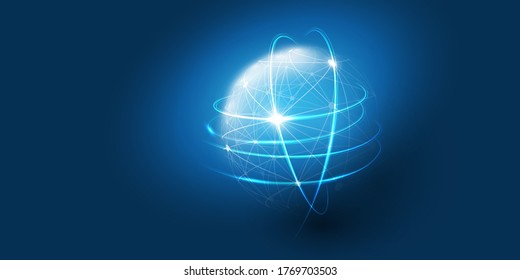 Abstraktes blaues Minimal-Cloud-Computing, Netzstruktur, Konzept für die Telekommunikation, Netzverbindungen, transparentes Geometrisches Rundschreiben - Vektorgrafik