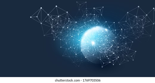 Abstraktes blaues Minimal-Cloud-Computing, Netzstruktur, Konzept für die Telekommunikation, Netzwerkverbindungen, transparentes Geometrisches Mesh - Vektorgrafik