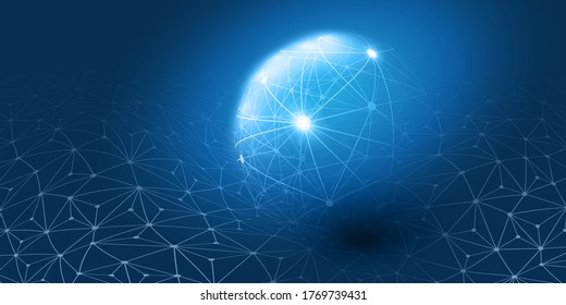 Abstraktes blaues Minimal-Cloud-Computing, Netzstruktur, Telekommunikationskonzept, Netzwerkverbindungen, transparentes Geometrisches Mesh, Drahtseilrahmen-Globe - Vektorgrafik