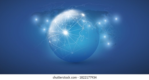 Abstract Blue Minimal Style Cloud Computing, Networks Structure, Telecommunications Concept Design, Network Connections, Transparent Geometric Mesh - Vector Illustration