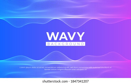 Abstract blue minimal vector background. Long banner business template with dynamic wavy line