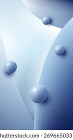 Abstract Blue Minimalist Background with Smooth Flowing Curves and Floating 3D Spheres for Modern Digital Design, Technology Concepts