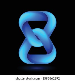 Abstract Blue Model of Geometric Torus Knot Object. Illustration for Science, Digital or Biological Design on Black Backdrop