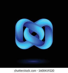Abstract Blue Model of Geometric Torus Knot Object. Illustration for Science, Digital or Biological Design on Black Background