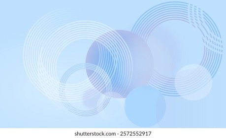 Abstract blue modern background with circle elements. Digital technology concept. vector illustration Abstract geometric circles overlapping on light blue background with gradient shades and minimalis