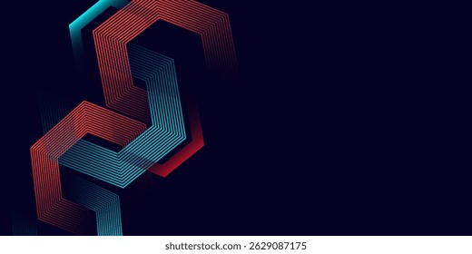 Abstrakter, blauer, moderner Hintergrund mit dynamischen, geometrischen Formen.