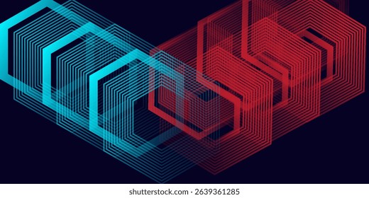 Abstract blue modern background with dynamic geometric shapes.