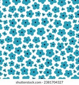 Abstract blue modern blue flowers on white background seamless pattern.