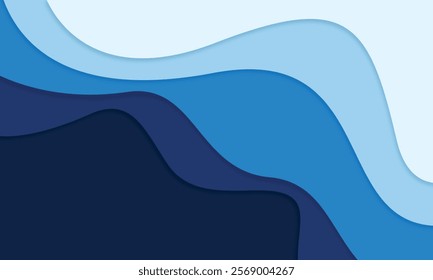  Abstract blue modern wave papercut style background suitable for desktop wallpaper, poster and banner design