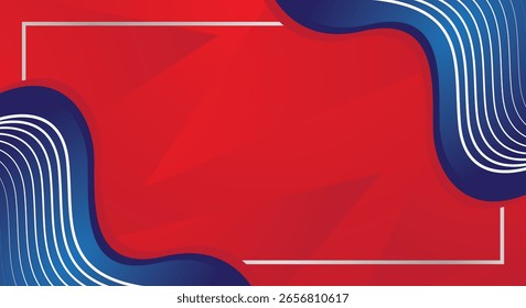 Abstract blue modern waves on red background for certificate