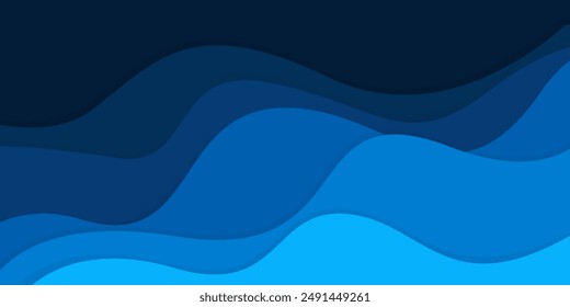 Abstract blue modern wavy papercut style background