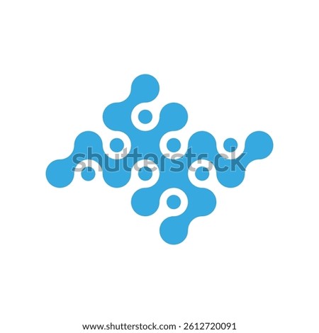 Abstract blue molecular structure logo symbolizing biotechnology, neural networks, digital innovation, microfluidic systems, and futuristic science-inspired connectivity concepts.