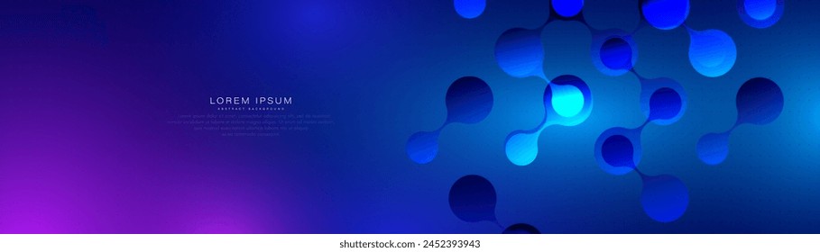 Abstract blue molecule or atom background. Abstract molecule structure banner. Vector illustration