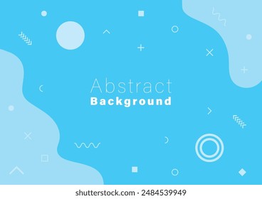 Abstract blue monochrome color background and fluid geometric shape with memphis style elements