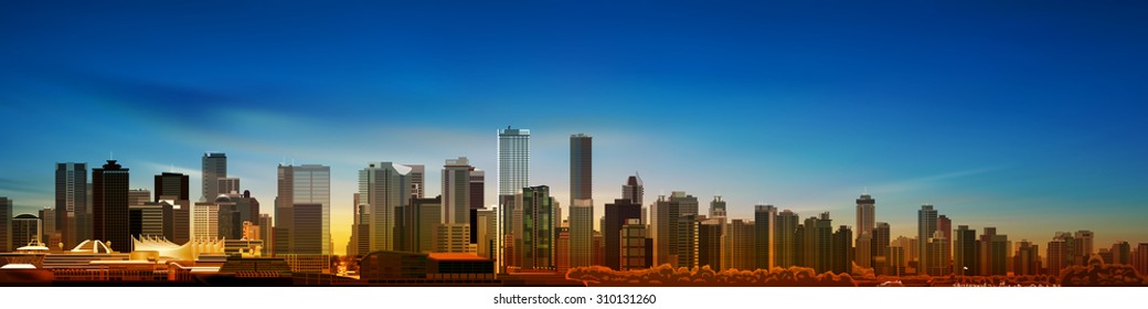 abstract blue morning background with panorama of vancouver