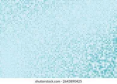 Abstract blue mosaic background made of small square tiles with pixelated gradient transition. Clean geometric pattern, perfect for digital, web, tech or minimalist design.