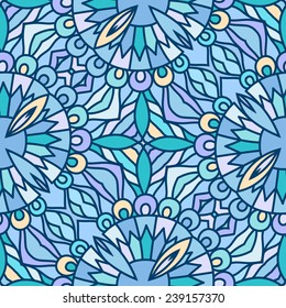 Abstract blue mosaic ornament, vector geometric seamless pattern