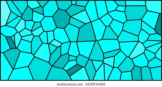 Um padrão de mosaico azul abstrato com pentágonos irregulares e hexágonos delineados em preto, formando um projeto geométrico dinâmico e tesselado.

