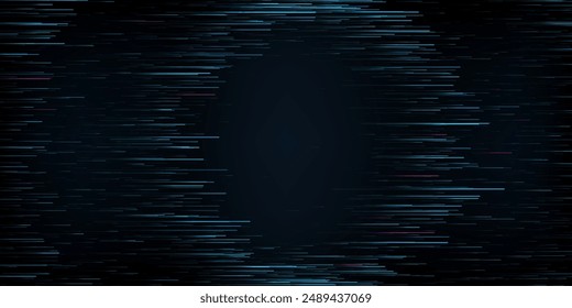 Abstract Blue Motion Lines on Dark Background. Digital Data Flow Big Data Technology Lines. High Speed of Light Trails