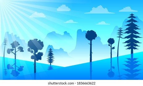 Resumen Montañas Azules Fondo Con Árboles Y Nubes Diseño Vector Estilo Paisaje Natural