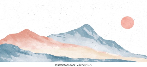 Abstract blue mountains landscapes illustration. Mid century modern minimalist art print. Abstract contemporary aesthetic backgrounds landscapes