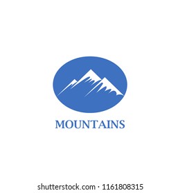 Abstract blue mountains with a snow cap icon. Mountains logo idea for the business card, branding and corporate identity.
