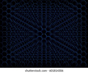 Abstract blue multilayer grid hexagonal honeycomb futuristic cell pattern background. Vector illustration