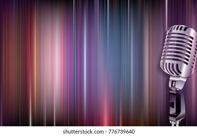 abstract blue music background with retro microphone