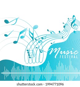 Abstract blue music notes on line wave background. Black G-clef and music notes isolated vector illustration Can be adapt to Brochure, Annual Report, Magazine, Poster, Corporate Presentation.