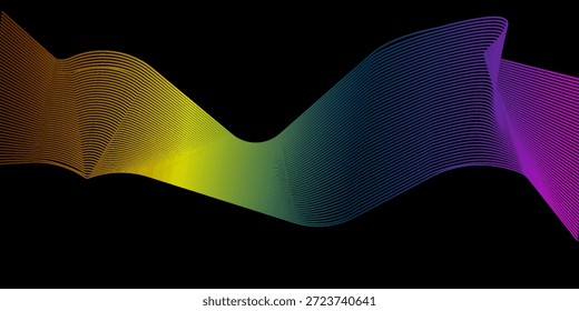 Fondo de onda de línea azul y multicolor Abstractas. Onda con líneas y líneas abstractas de la melodía de onda negra azul sobre fondo blanco.
