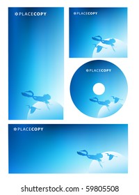 Abstract blue natural background with Egrets in vector graphic template set