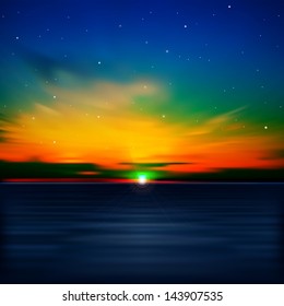 abstract blue nature background with clouds and sea sunrise