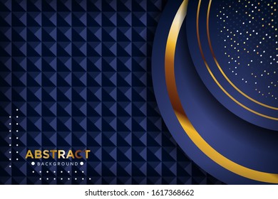 Abstract blue navy overlapping circle with glitters dots and gold line design modern luxury futuristic technology background vector illustration.