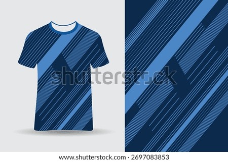 Abstract Blue and Navy Sublimation Jersey Flat Vector Design Template with Diagonal Line Pattern, Perfect for Sportswear, Activewear, and Team Apparel Printing