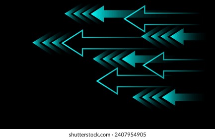 Abstrakter blauer Neonpfeil geometrisches Design moderne futuristische Chemie auf schwarzem Hintergrund, Vektorgrafik.