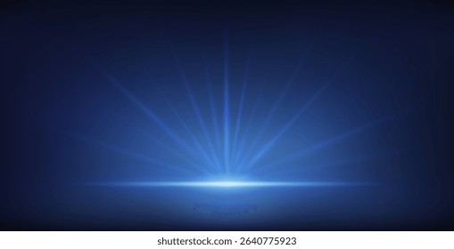 Abstract Blue Neon Background with Bright Ray Halo in Retro Wave Style. Vector clip art for your night party design.
