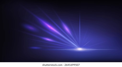 Abstract Blue Neon Background with Bright Ray Halo in Retro Wave Style. Vector clip art for your night party design.