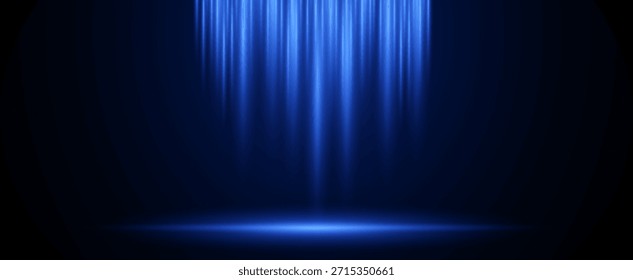Fundo de néon azul abstrato de palco vazio com raios e néon vermelho. Tecnologia abstrata luz futurista faixa azul linhas verticais luz sobre fundo azul