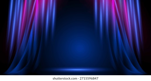 Fondo de neón azul Abstractas de escenario vacío con rayos y neón rojo.