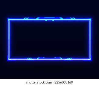 Abstract blue neon border frame stream overlay gui screen panel for webcam video broadcast