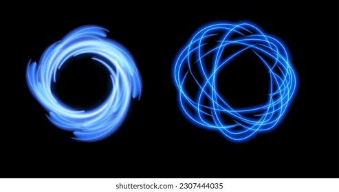 Abstract blue neon circle isolated on transparent background. Air flow spiral light effect. Whirlwind, vortex light effect. Vector illustration