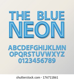 Abstract Blue Neon Font and Numbers, Eps 10 Vector