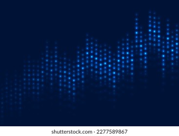 Abstract blue neon growing financial graph chart background. Vector dotted lines tech design svg