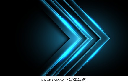 Abstract blue neon light arrow direction on black design modern futuristic technology background vector illustration.