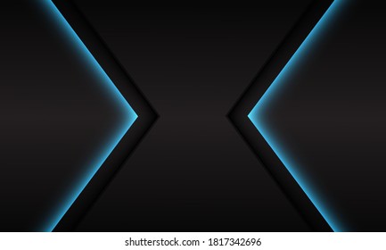 Abstract blue neon light arrow direction on dark grey metallic design modern luxury futuristic background vector illustration.